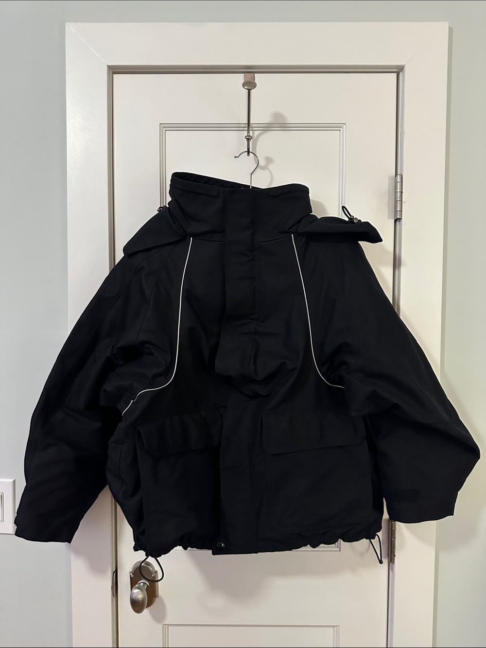 Balenciaga Black Utility Parka with Contrast Piping